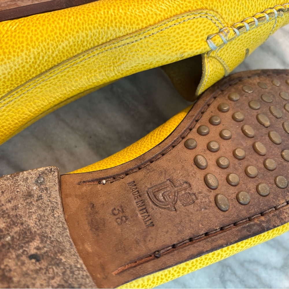 La Parigina golden yellow pebbled leather loafers Italian driving shoes size 8 - Picture 8 of 8
